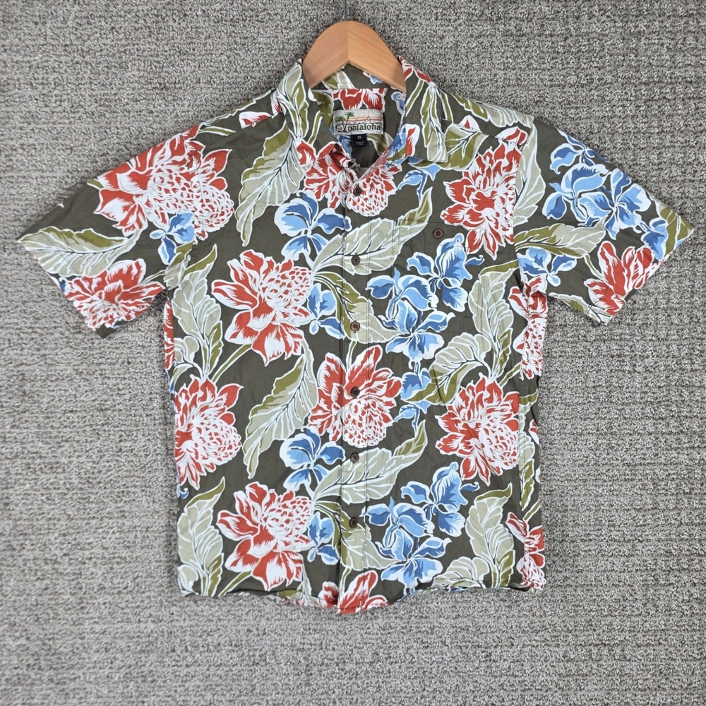 Patagonia Pataloha Mens XS Short Sleeve Button Down Shirt Floral Olive Green